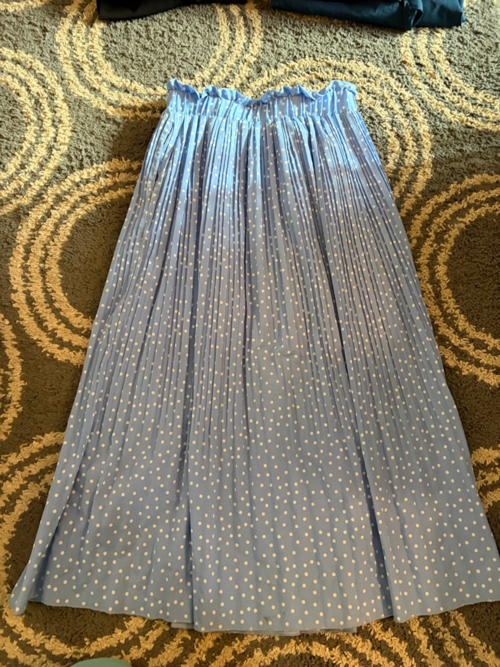 Light Blue Polka Dot Pleated Maxi Skirt